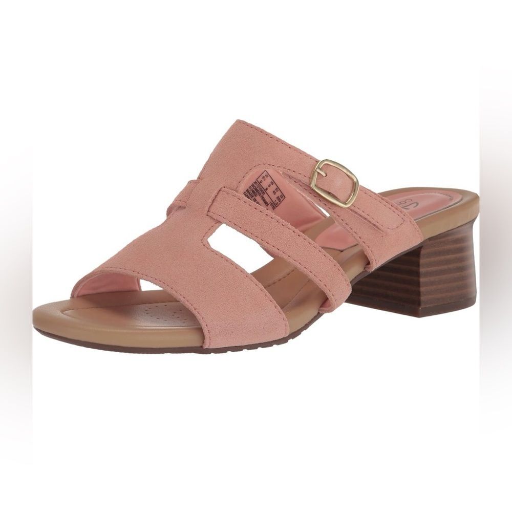 Clarks Heeled Slide Sandals Desirae Palm in powder pink  Suede Size 6.5